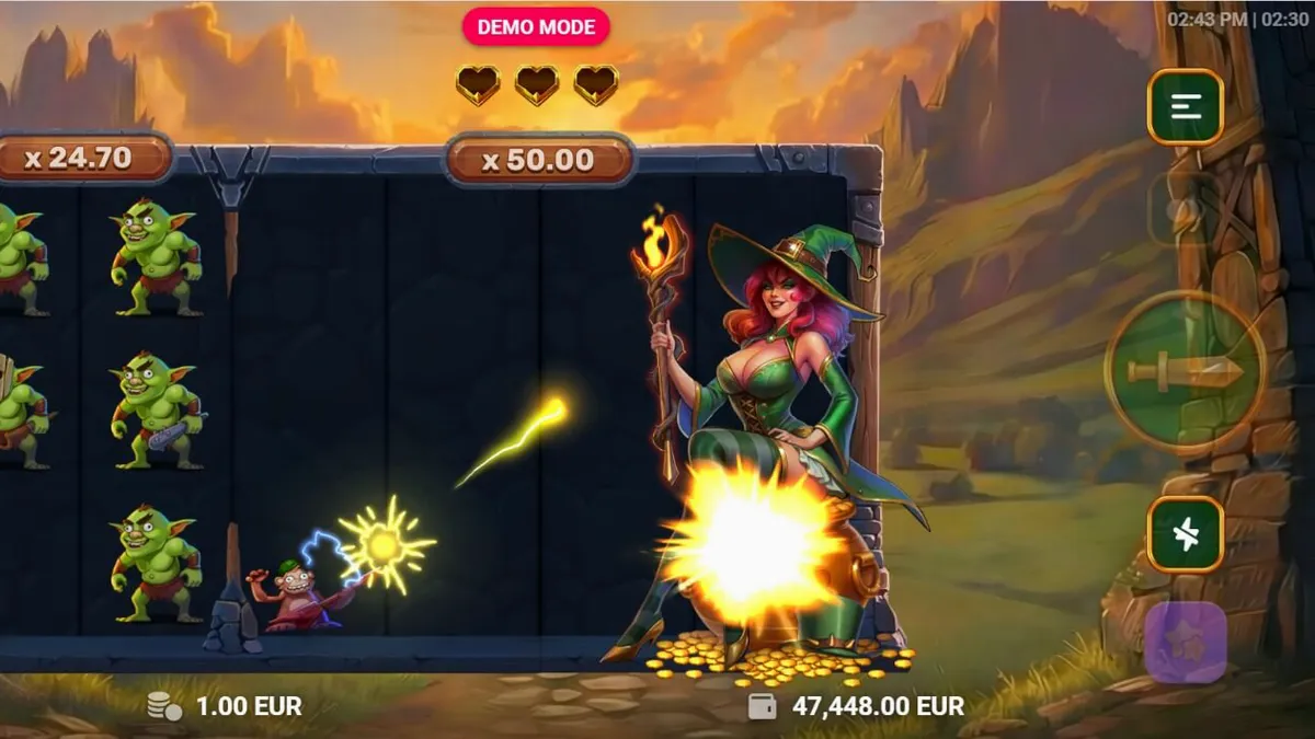 Isang masayang unggoy na nakikipaglaban sa mga goblin sa loob ng isang dungeon sa larong Monkey Money.
